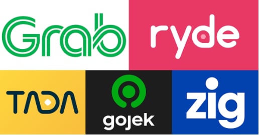 The various ridesharing apps used in Singapore