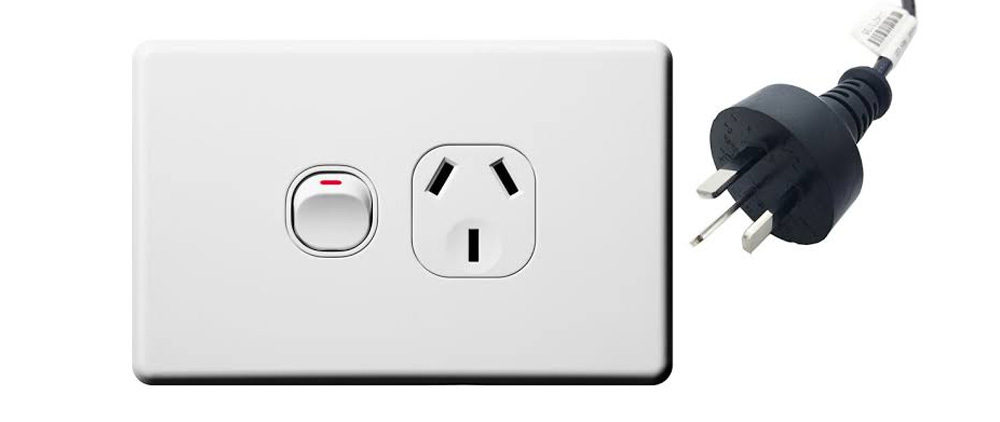 A standard AU wall plug and outlet.